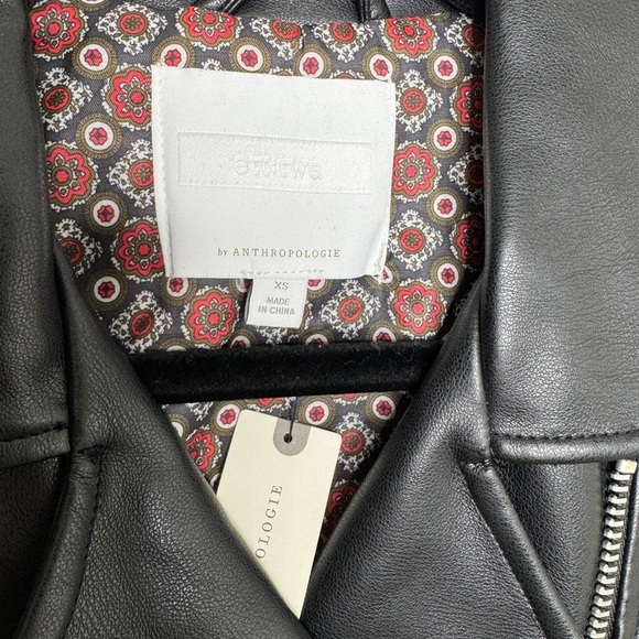 Anthropologie women's XS black moto faux leather midi whipstitch jacket biker - Picture 10 of 11